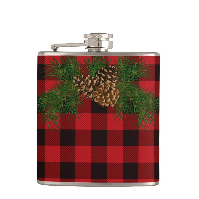 Classic red black plaid pattern pinecone flask (Front)