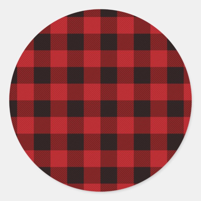 Classic red black plaid pattern round sticker (Front)