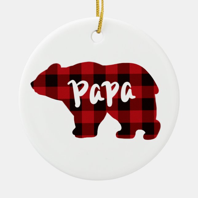 Classic red black plaid Poppy bear gift for Dad Ceramic Ornament (Front)