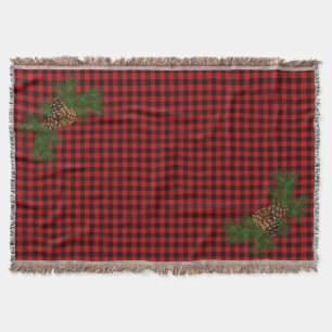 Classic red black plaid rustic pinecone  throw blanket