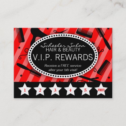 Classic Red &amp; Black Salon Loyalty Business Card Templates