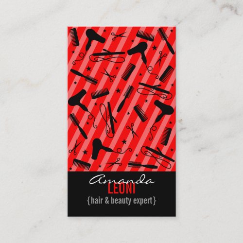 Classic Red &amp; Black Salon Tools Vertical Business Cards