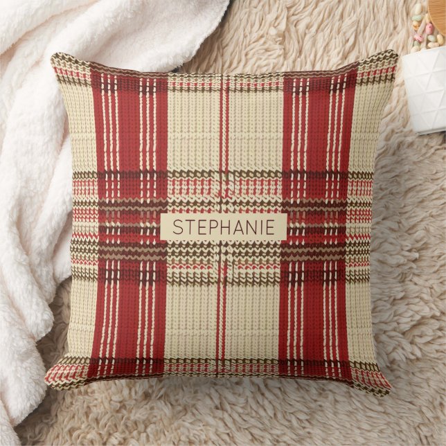 Classic Red & Black Tartan Plaid - Rustic Woven 2 Throw Pillow (Blanket)