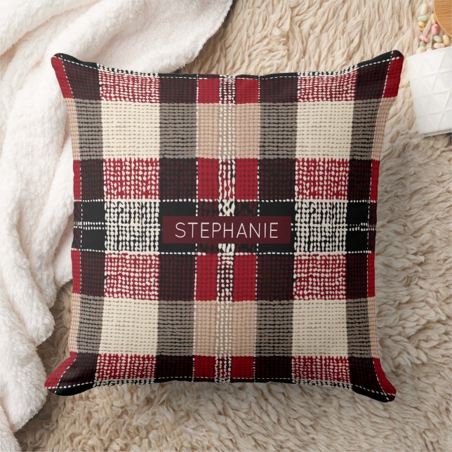 Classic Red & Black Tartan Plaid - Rustic Woven Throw Pillow (Blanket)
