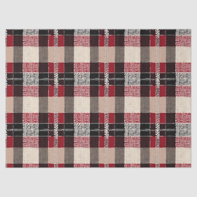 Classic Red & Black Tartan Plaid - Rustic Woven Tissue Paper (Front)
