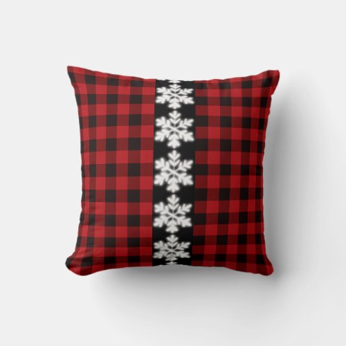 Classic red black tartan plaid _ snowflakes throw pillow