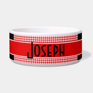 Classic Red & Black with Gingham Check Pet Bowl L
