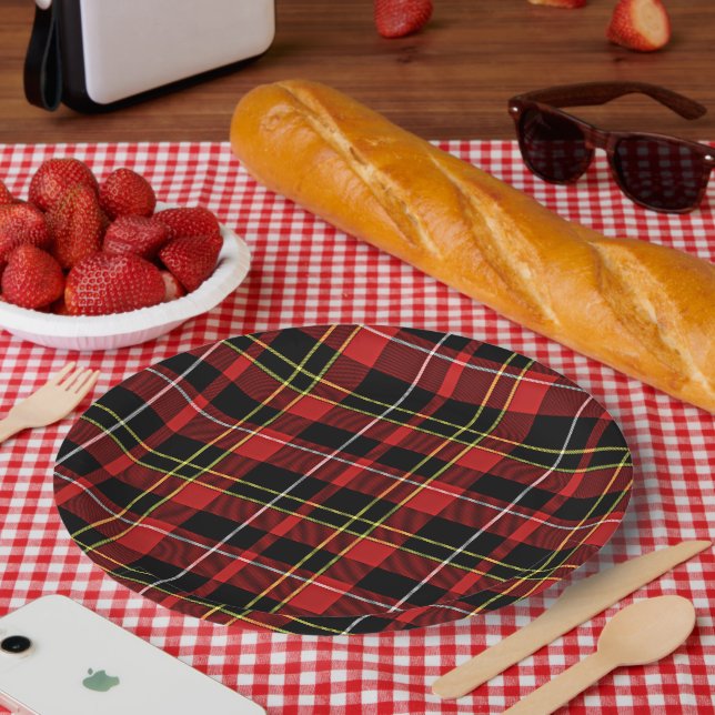 Classic Red Black Yellow White Tartan Stripes Paper Plates (Picnic)
