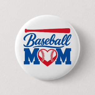 Classic Red Blue Heart Baseball Mom Game Day Button