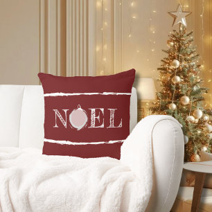 Classic Red Bold Typography Noel Rustic Holiday Throw Pillow