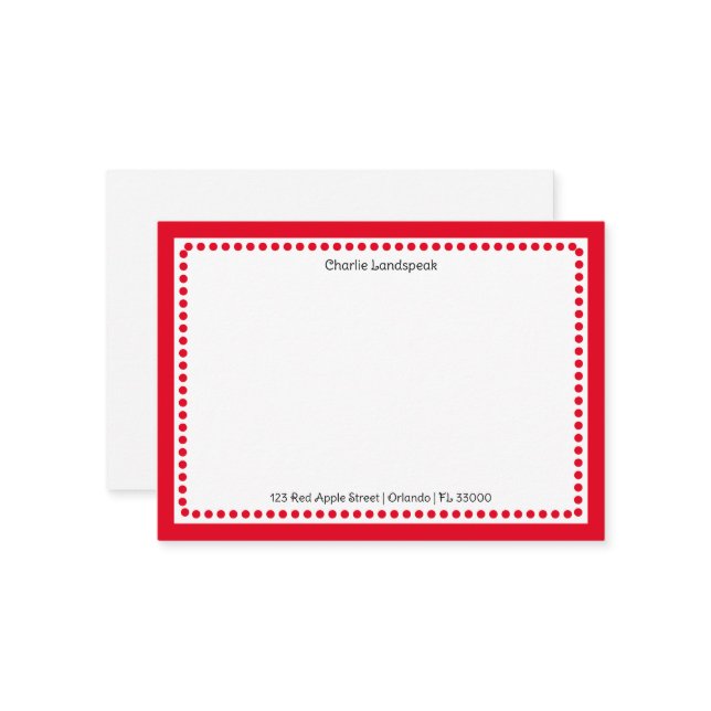 Classic Red Border & Dots Monogrammed  Note Card (Front/Back In Situ)