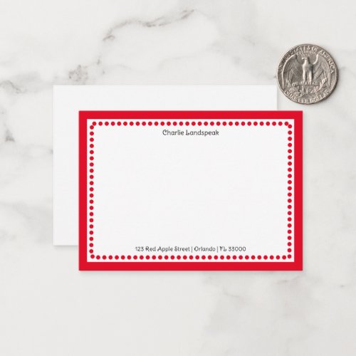 Classic Red Border  Dots Monogrammed  Note Card