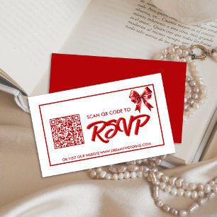 Classic Red Bow Wedding RSVP QR Code Enclosure Card