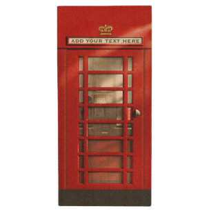 Classic Red British Phone Booth Wood USB Flash Drive