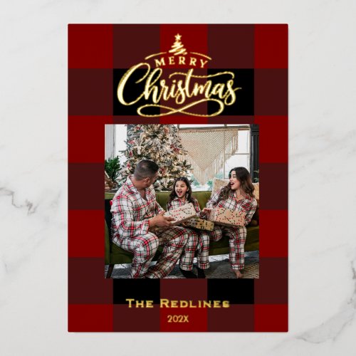 Classic Red Buffalo Plaid Christmas Foil Card