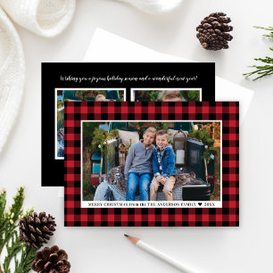 Classic Red Buffalo Plaid Merry Christmas Photo Holiday Card