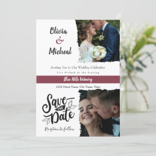 Classic Red Burgundy save the date , Place 2 photo Invitation
