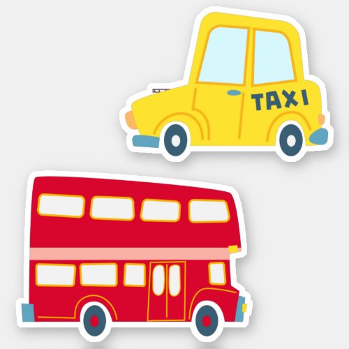 Classic red bus yellow taxi cab traffic jam sticker
