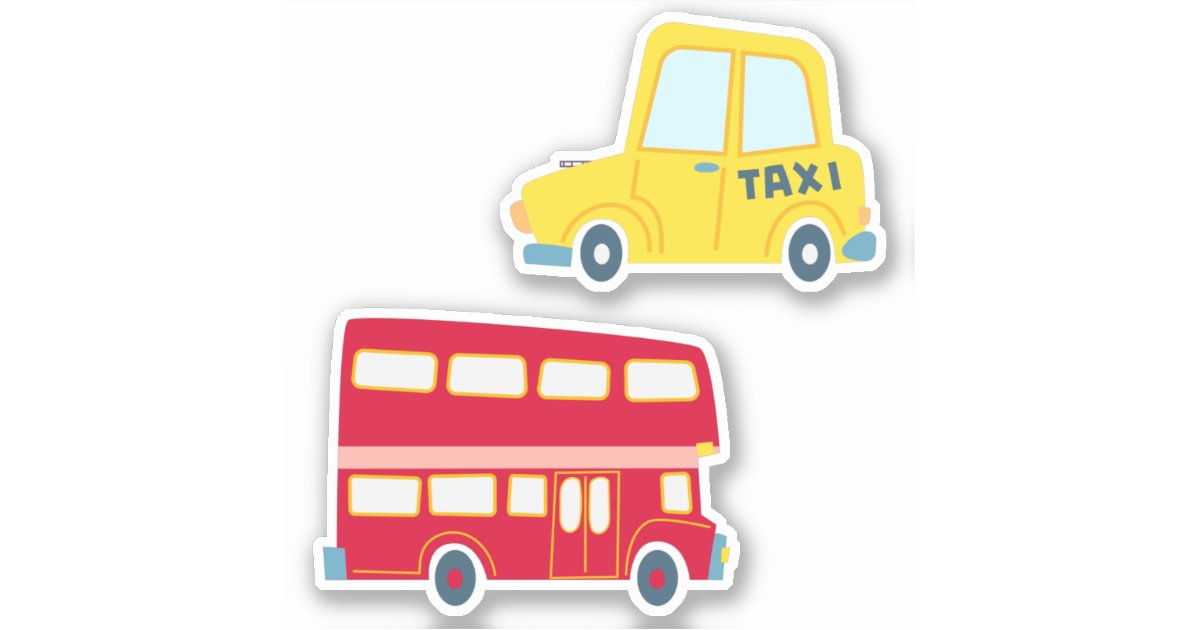 Classic red bus yellow taxi cab traffic jam sticker | Zazzle