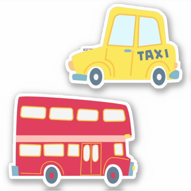 Classic red bus yellow taxi cab traffic jam sticker (Front)