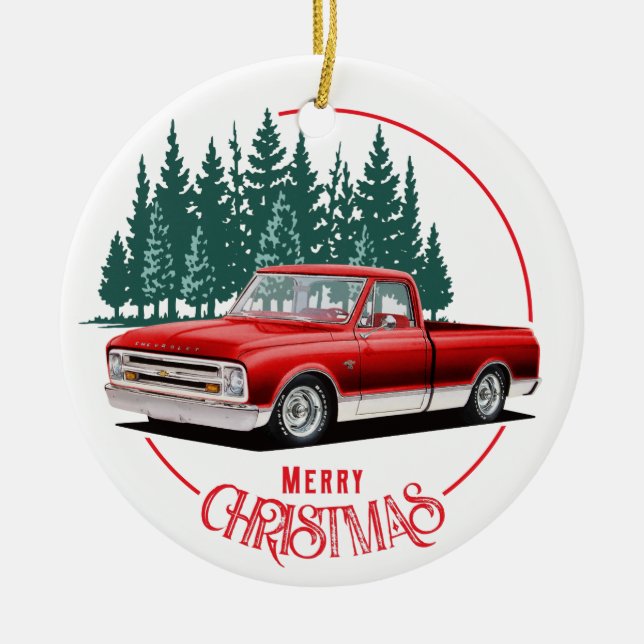 Classic Red C10 Christmas Ceramic Ornament (Front)