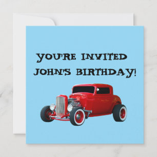 CLASSIC RED CAR BIRTHDAY CUSTOM INVITATONS INVITATION