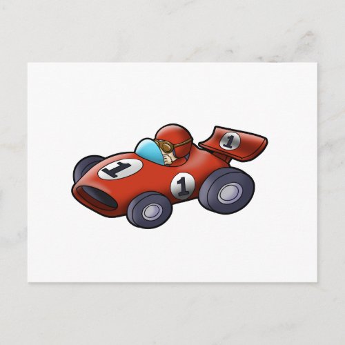 Classic red car cartoon for kids postcard