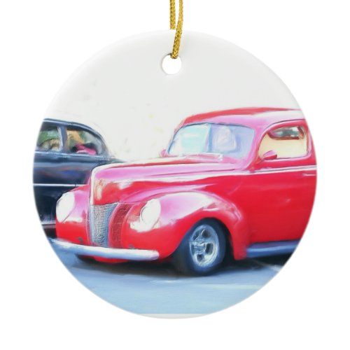 Classic red car ornament
