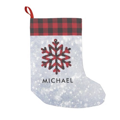 Classic Red Checks Snowflake Personalize Name Small Christmas Stocking