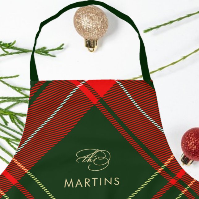 Classic Red Christmas Plaid Personalized Holiday Apron (Creator Uploaded)
