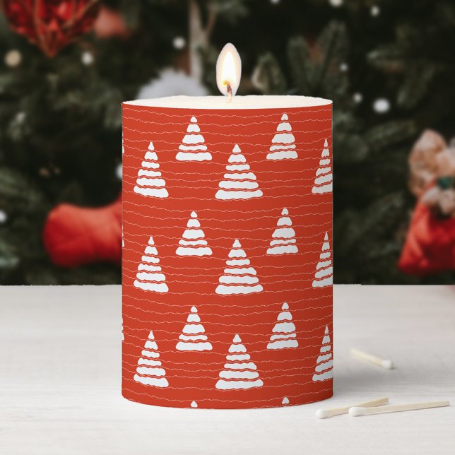 Classic Red Christmas trees minimalist Pillar Candle (Classic red Christmas trees forest custom candle)