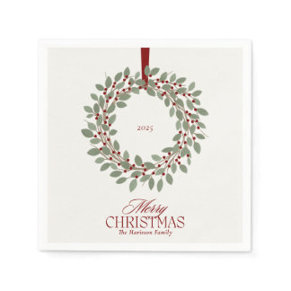 Classic Red Christmas Wreath Non Photo Card Napkins