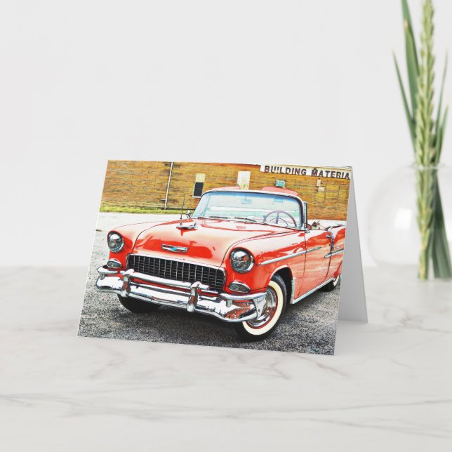 Classic Red Convertible Car Vintage Art Note Card (Front)