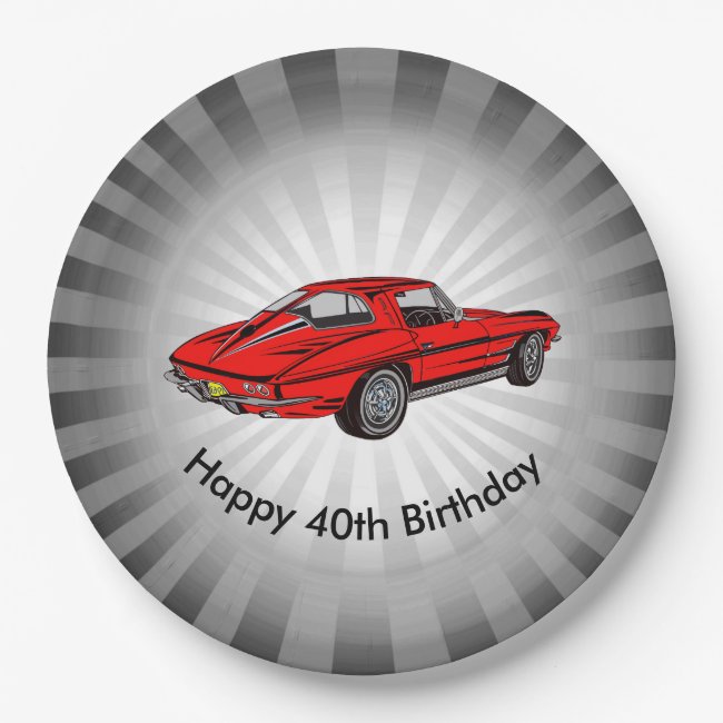 Classic Red Corvette Design Paper Party Plate