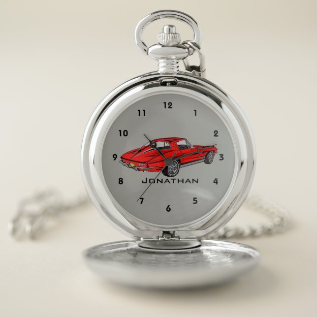 Classic Red Corvette Design Pocket Watch (Inside)