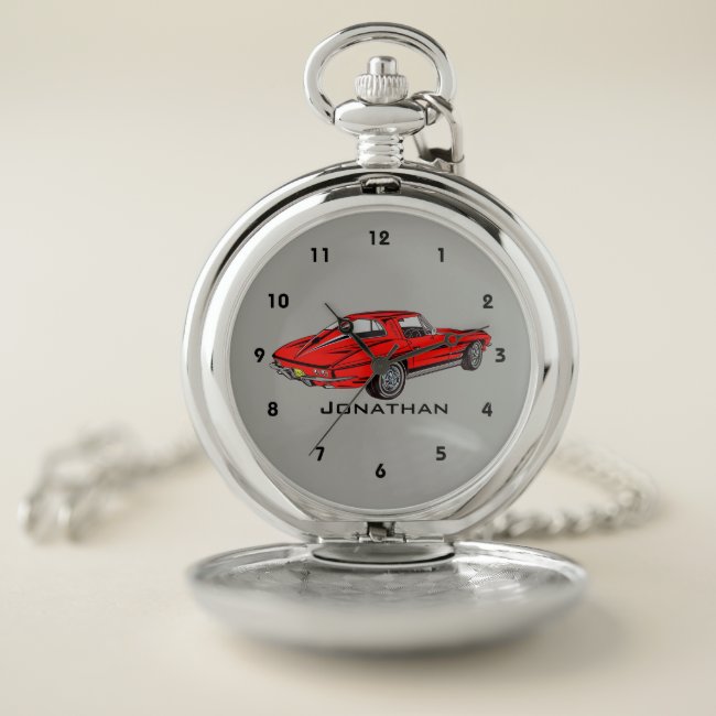 Classic Red Corvette Design Pocket Watch