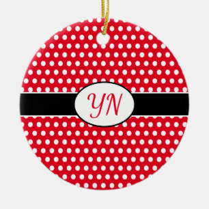Classic Red Custom initials Polka Dot Ceramic Ornament