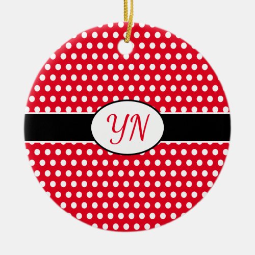 Classic Red Custom initials Polka Dot Ceramic Ornament