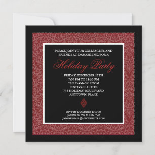 Classic Red Damask Corporate Holiday Party Invitation