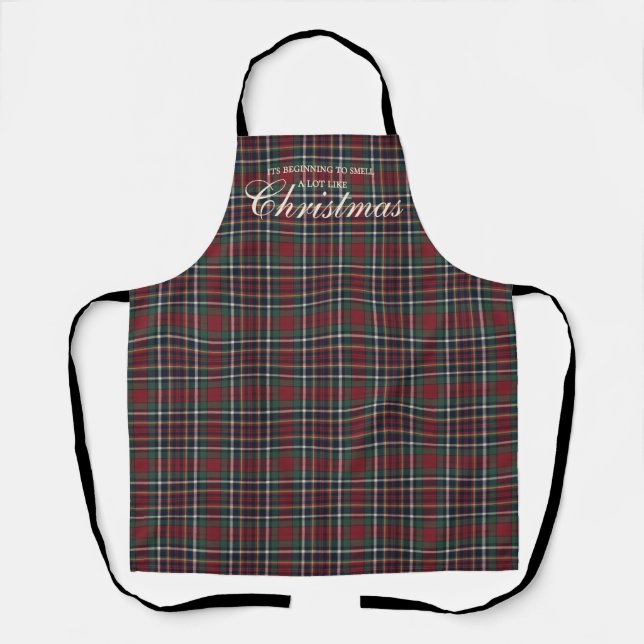 Classic Red Dark Blue Green Plaid Pattern Apron (Front)