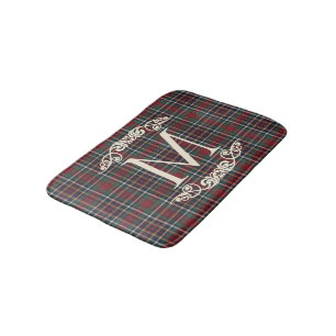 Classic Red Dark Blue Green Plaid Pattern Bath Mat