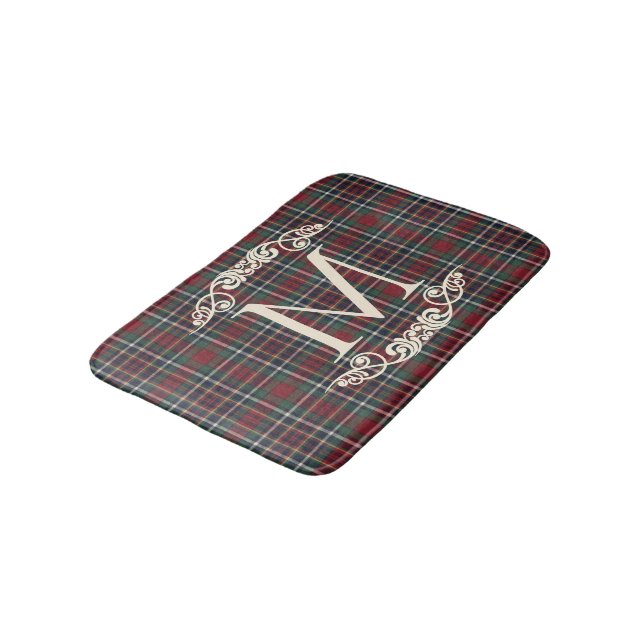 Classic Red Dark Blue Green Plaid Pattern Bath Mat (Angled)
