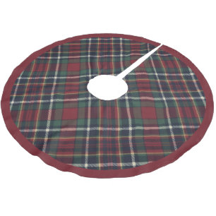 Classic Red Dark Blue Green Plaid Pattern Brushed Polyester Tree Skirt