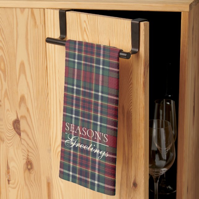 Classic Red Dark Blue Green Plaid Pattern Kitchen Towel (Thirds Fold)