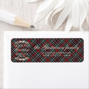 Classic Red Dark Blue Green Plaid Pattern Label