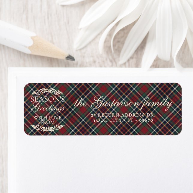 Classic Red Dark Blue Green Plaid Pattern Label (Insitu)