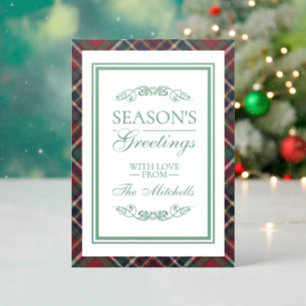 Classic Red Dark Blue Green Plaid Pattern Letterpress Photo Cards