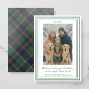 Classic Red Dark Blue Green Plaid Pattern Letterpress Photo Cards