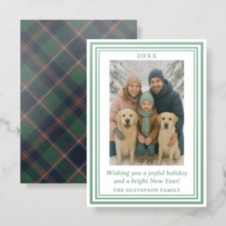 Classic Red Dark Blue Green Plaid Pattern Letterpress Photo Cards
