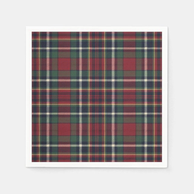 Classic Red Dark Blue Green Plaid Pattern Napkins (Front)